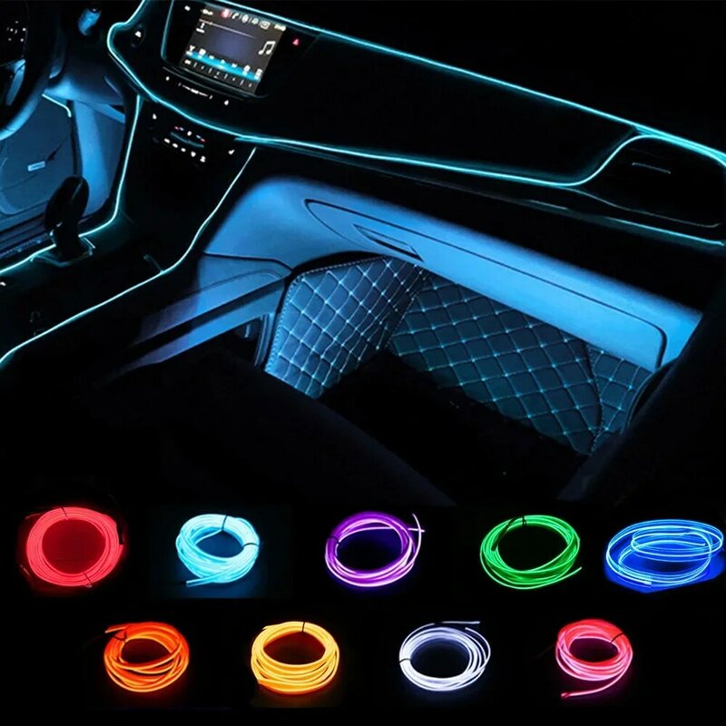 Tira de luces LED para decoración de Interior de coche, cuerda de alambre, tubo de luz de neón flexible con unidad USB, 1M, 2M, 3M, 5M, gran oferta