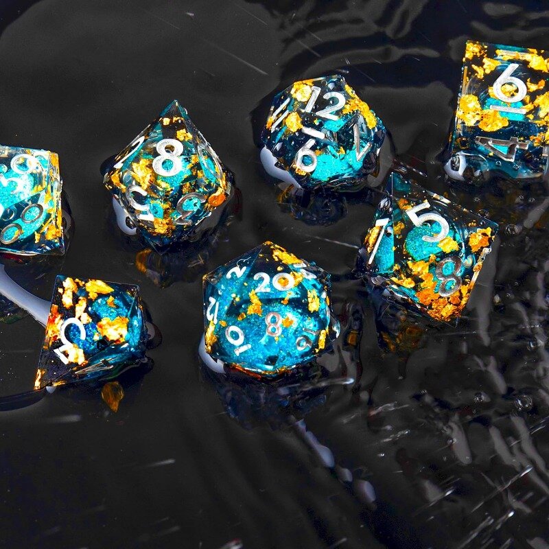 7 pezzi Liquid Core DND dadi-Sharp Edge Set di dadi fatti a mano per Dungeons and Dragons Ttrpg Multi-Sided RPG Polyhedral Resin Roleplay