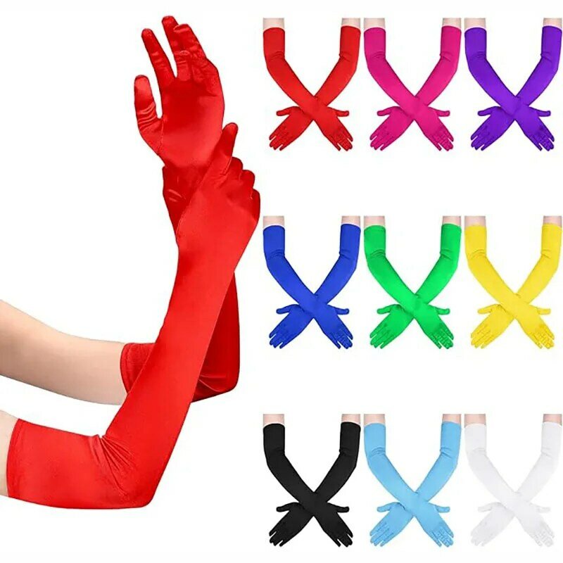 Long Satin Gloves for Women Elbow Length Opera Gloves 1920s Evening Party Mitten Halloween Prom Wedding Party for Adults Girls