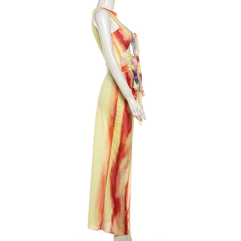 女性の透かし彫りのタイトなドレス,ロング,足首の長さ,グラデーションカラー,分割,セクシーなクラブ,パーティードレス,夏のファッション,2022