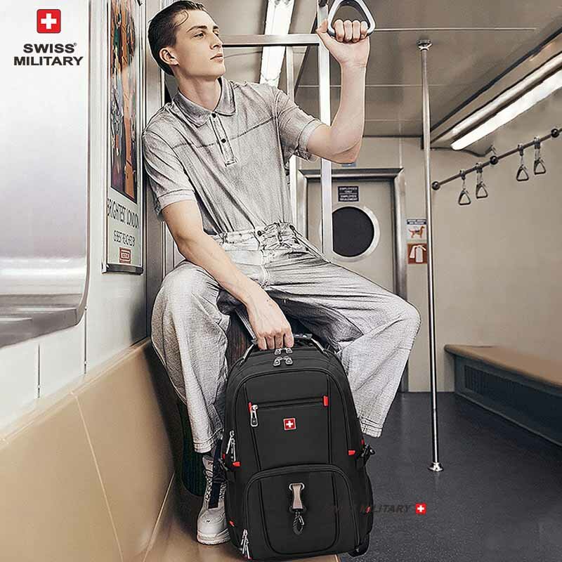 SUISS MILITAR-Bolsa de grande capacidade para homens, mala de viagem masculina, carregamento USB, mochila portátil impermeável, moda, 23"