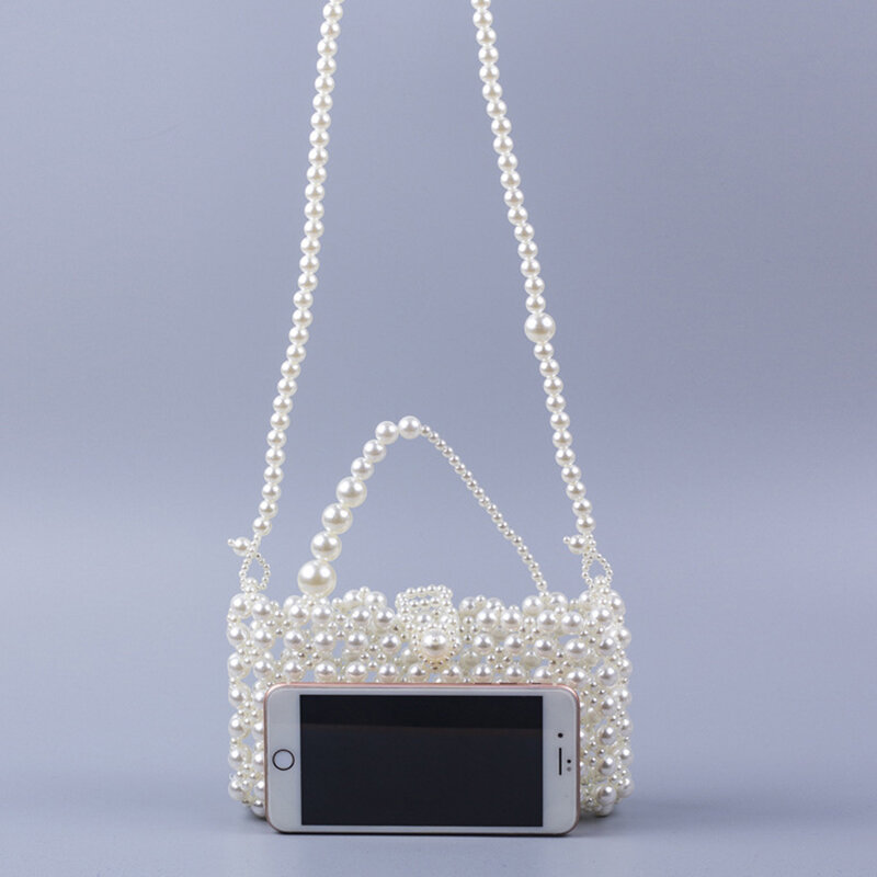 2022 Spring New Pearl Hollow Clear Bags for Women Hand-beaded Woven Clear Purses Handbags All-match Mobile Phone Women's Bag
