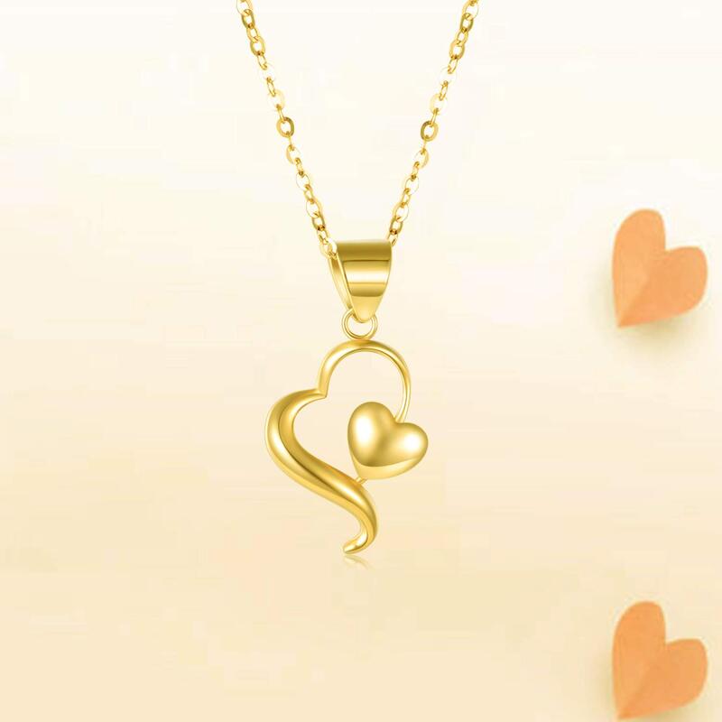 Yfn 18k ouro coração pingente colar para as mulheres verdadeiro ouro amor jóias para ela 18 Polegada brilhando colar de luxo