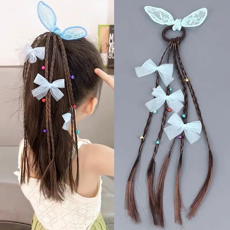 Children's Bow Rabbit Ears Wig Ponytail Dirty Braid Ponytail Hair Loop Braid Ponytai Children's Colorful Braided Hair