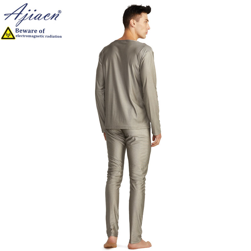 Anti-electromagnetic radiation men's long sleeve underwear set 5g communication EMF shielding 100% silver fiber underwear