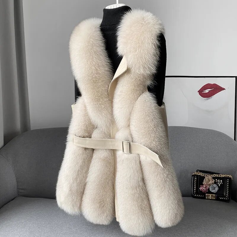 여성용 여우 모피 두꺼운 조끼 재킷 코트, 중간 길이 여우 모피 조끼, 여성 여우 모피 조끼 재킷, 2023 겨울 신상