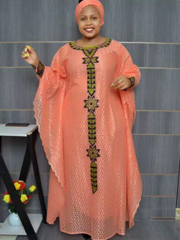 Gaun Afrika untuk wanita mode Muslim renda Boubou Dashiki pakaian tradisional Afrika Ankara pakaian gaun malam dengan ikat kepala