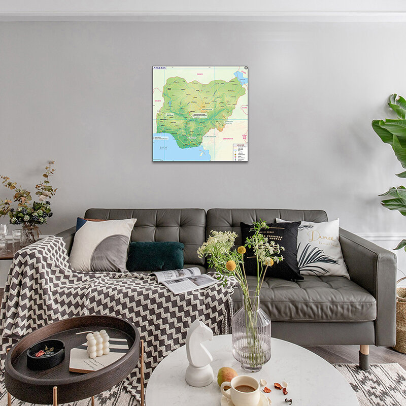 Pintura en lienzo del mapa de Nigeria para decoración del hogar, póster de arte decorativo e impresiones, suministros de enseñanza para el aula, 60x60cm