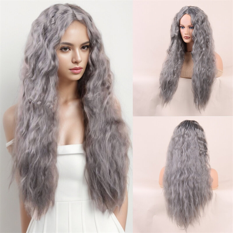 70 см длинный кудрявый парик для женщин для ежедневного использования из синтетического волокна термостойкая средняя часть челки прекрасный подарок Peluca