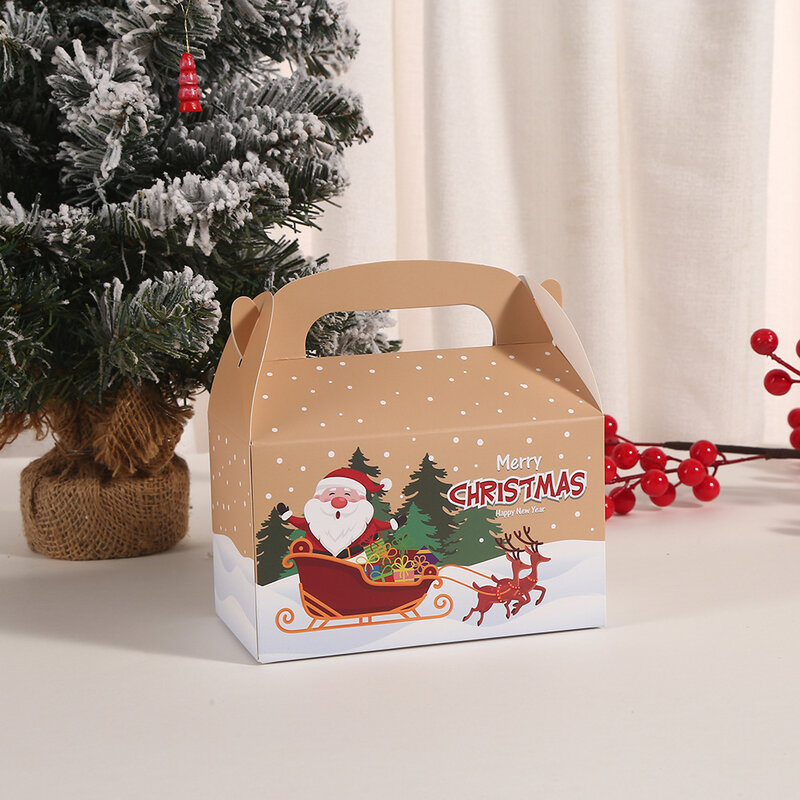 Caja de pastel de Feliz Navidad, bolsas de dulces, caja de regalo de Papá Noel, suministros de decoración de fiesta de Papá Noel, 16x16x9cm