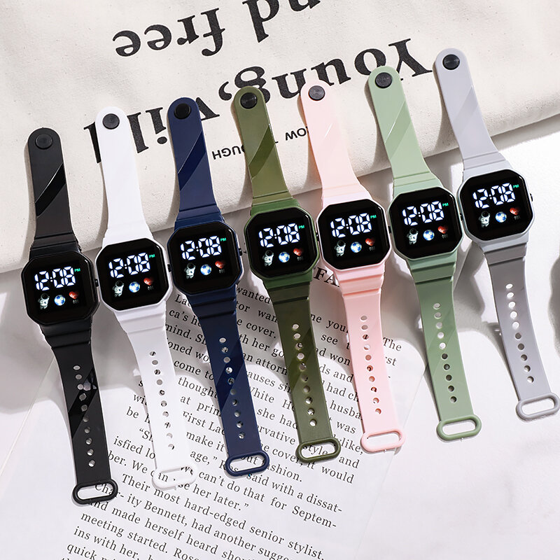 Jam tangan pintar LED anak-anak, arloji silikon olahraga elektronik Digital kasual dengan Chronograph dan Alarm detak jantung