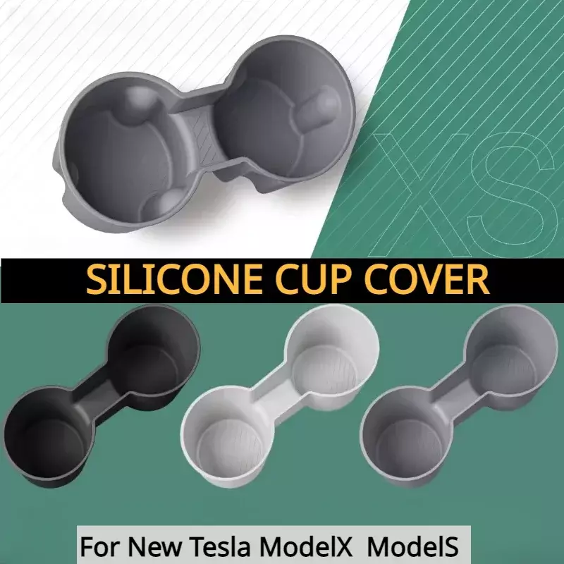 For New Tesla Model X S Silicone Water Cup Holde Accessories Water Proof Console Cup Holder Insert Double Hole Holder 2023-2024