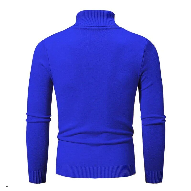 Suéter de malha com gola alta masculino, slim fit, pulôver de manga comprida, tops de cor sólida, outono e inverno