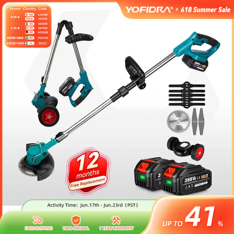 Yofidra Elektrische Grasmaaier Handheld Voor Makita 18V Accu Draadloze Tuin Grastrimmer Lengte Verstelbaar Met 2 Batterij