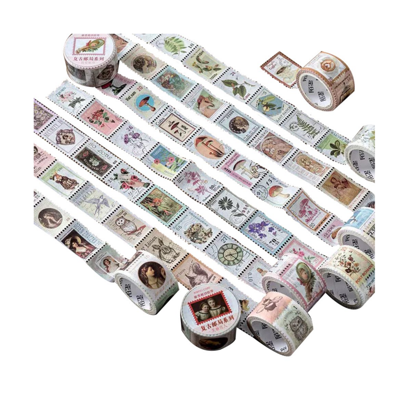 Vintage Stamp Washi Tape Set, Papelaria Adesivo, Diário, Álbum de fotos, Caderno, Scrapbooking, Planejador, 8 Rolls