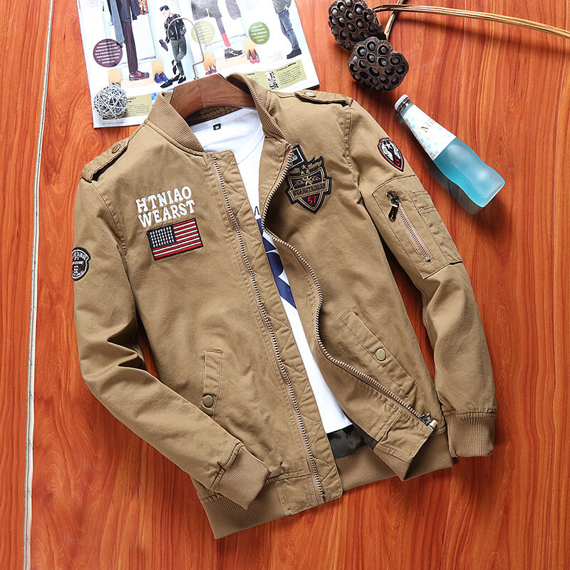 New Autumn Bomber Jacket Men's Classic Loose Cotton Baseball Collar Coat Wild Camping Pilot Unloading Wear-resistant Work Jacket