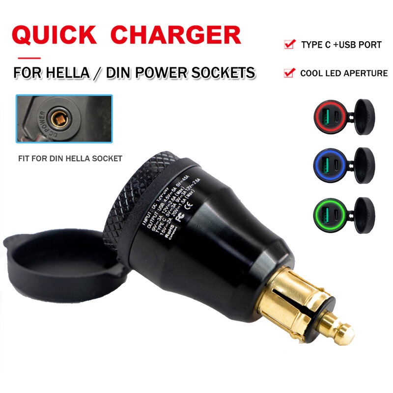 DIN Hella Plug Dual szybka ładowarka USB 12V Adapter LED dla BMW R1200GS przygoda 2009 R1250GS K25 F800R F850GS/GT K1200LT S1000XR