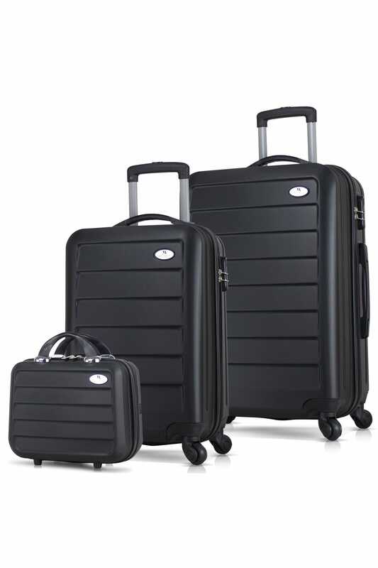 สีดำ Unisex 3ชิ้นชุดกระเป๋าเดินทาง-Cabin-Medium - Makeup89