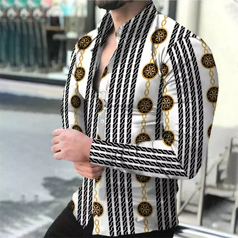 2023 men's fashion new long-sleeved lapel shirt creative high-definition pattern high-quality comfortable soft material