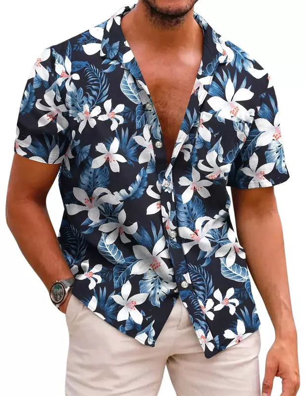 Chemises à fleurs à manches courtes pour hommes, chemisier d'été, vêtements vintage, mode hawaïenne, impression 3D, plage, Y2K