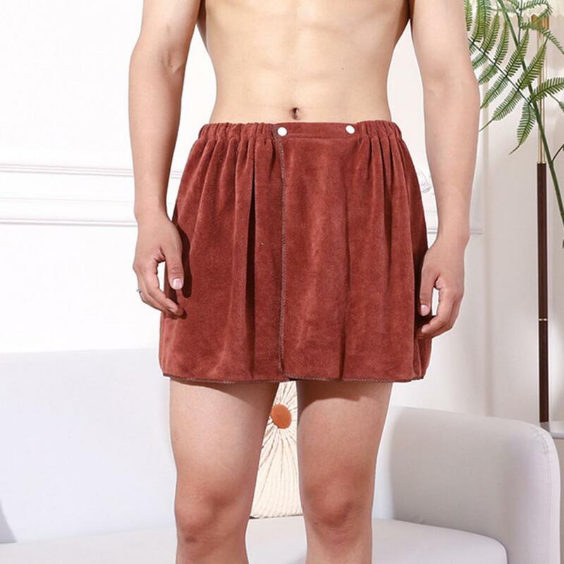 Mens Male Bathhouse Shower Room Elastic Waistband Bathing Towel with Pocket Beach Home Bathing Skirt Coral Fleece Bath Skirt