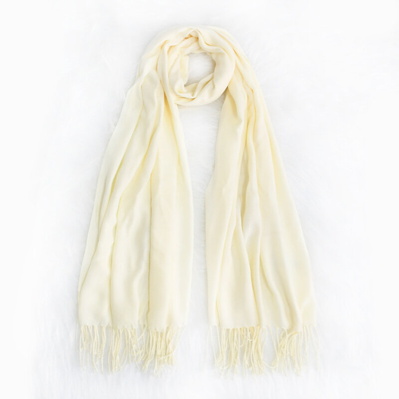 Однотонный женский модный осенний и зимний теплый шейный шарф, шаль, имитация кашемира, шарф с бахромой 2024