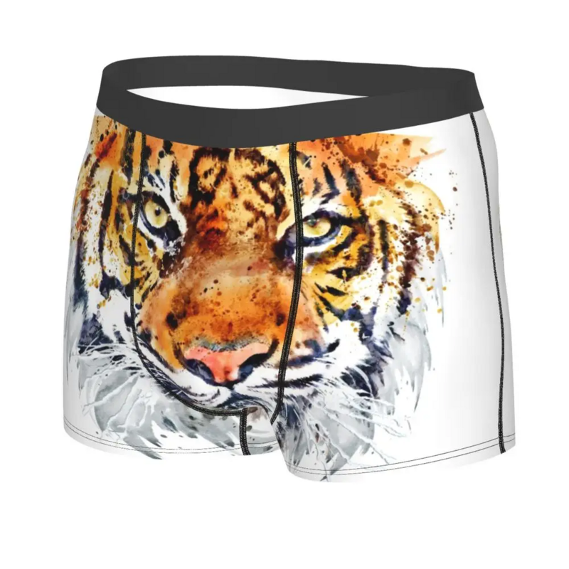 Men Tiger Face Watercolor Animal Boxer Briefs Shorts Panties Soft Underwear Male Funny Underpants