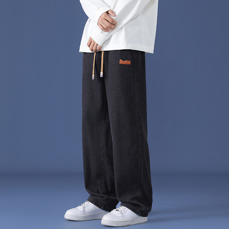 2024 Koreańska moda Męskie workowate dżinsy Elastyczna talia Klasyczne proste spodnie jeansowe z szeroką nogawką Męskie dżinsy codzienne dla mężczyzn Streetwear