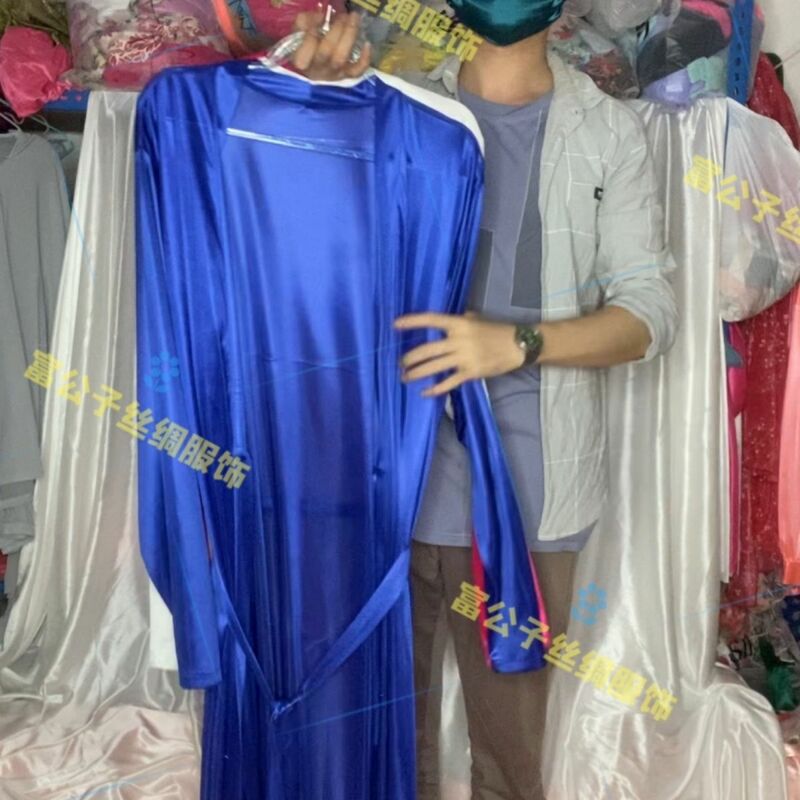Błyszcząca seksowna męska cienka satynowa sukienka Maxi z dekoltem w szpic długi rękaw luźna długa sukienka Plus rozmiar szlafrok do spania