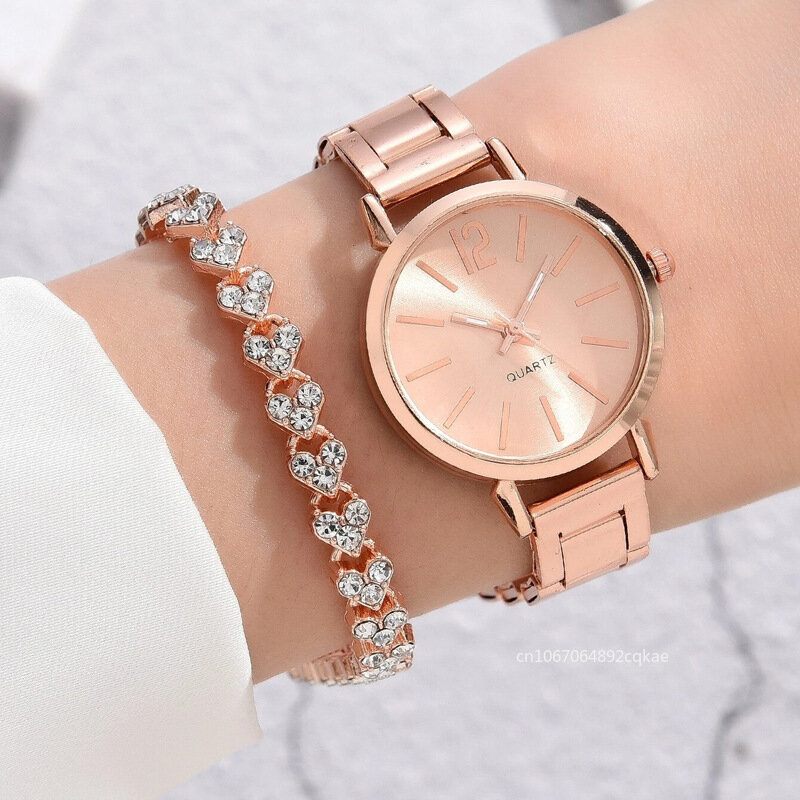 Ladies Fashion Simple Digital Alloy with Quartz Watch Bracelet 2pcs Set Luxury Women Simple Dial Ladies Watches Reloj Mujer