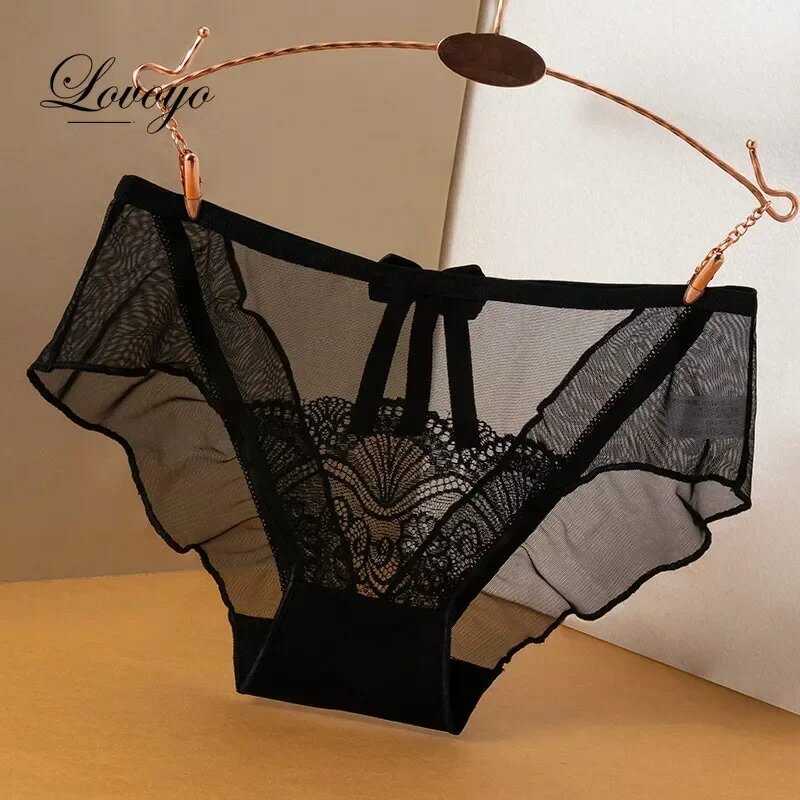 Culotte en dentelle évidée pour femme, sous-vêtement tentation, lingerie transparente, slip fille, fil net, slip, string sexy