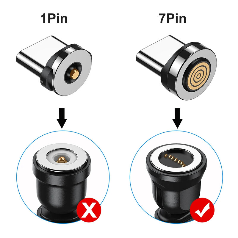 Магнитные наконечники для iPhone, 7 контактов, магнитный кабель типа C Micro USB, сменные детали для быстрой зарядки