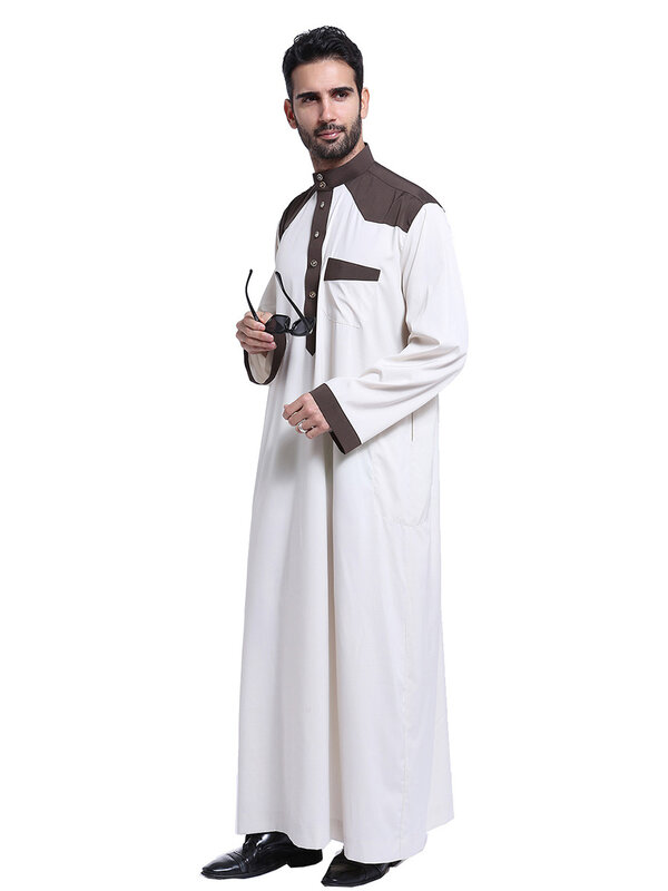 Ropa musulmana para hombre, cuello levantado, Juba de Oriente Medio, ropa musulmana de manga larga, bata de Arabia Saudita, bata islámica, Árabe