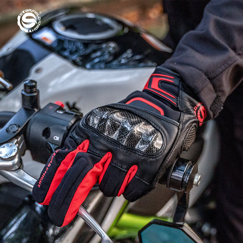 Зимние теплые Мотоциклетные Перчатки SFK из углеродного волокна, мотоциклетные перчатки, аксессуары из натуральной козьей кожи, водонепроницаемая износостойкая, сенсорный экран resistan