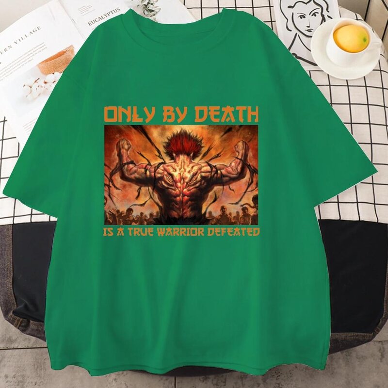Camiseta Anime Estampada para Jovens, Só pela Morte é um Verdadeiro Guerreiro, Padrão Legal Derrotado, Camisa de Gola Redonda, Camisa Casual de Manga Curta, Exterior