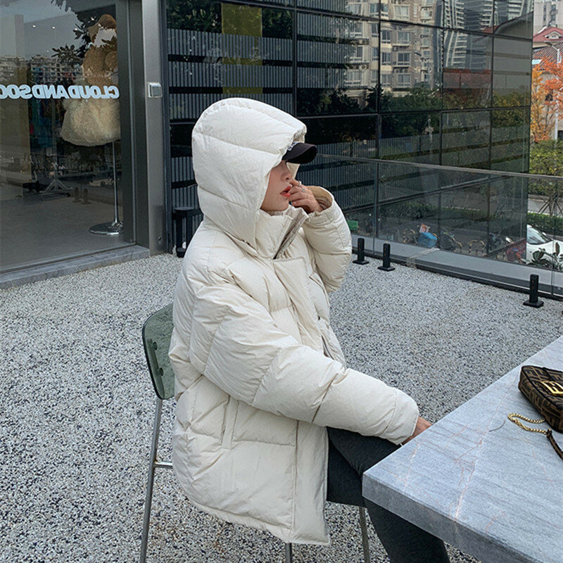 Doudoune à capuche pour femme, veste coupe-vent avec fermeture éclair pour garder au chaud, parka thermique, petit pain, canard blanc, hiver, 2022
