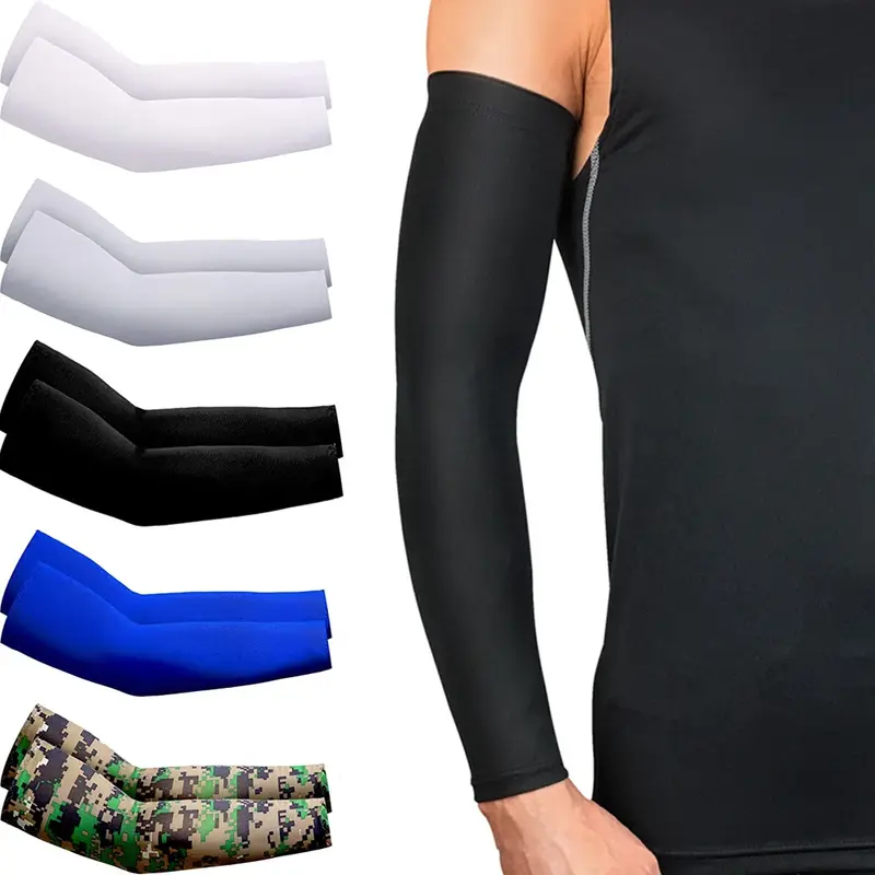 Unisex Cooling Arm Sleeves, Sports Cover, Corrida, Proteção solar UV, Ao ar livre, Pesca, Ciclismo, Esconder Tatuagens, Homens, 2Pcs