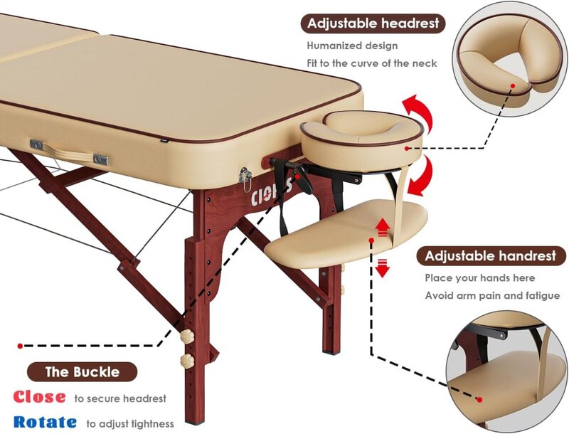 CLORIS-mesa de masaje profesional de 84 pulgadas, portátil, reforzado, pierna de madera, sostiene hasta 1100 libras, 2 plegables, ligeros, tatuaje de Spa Solon