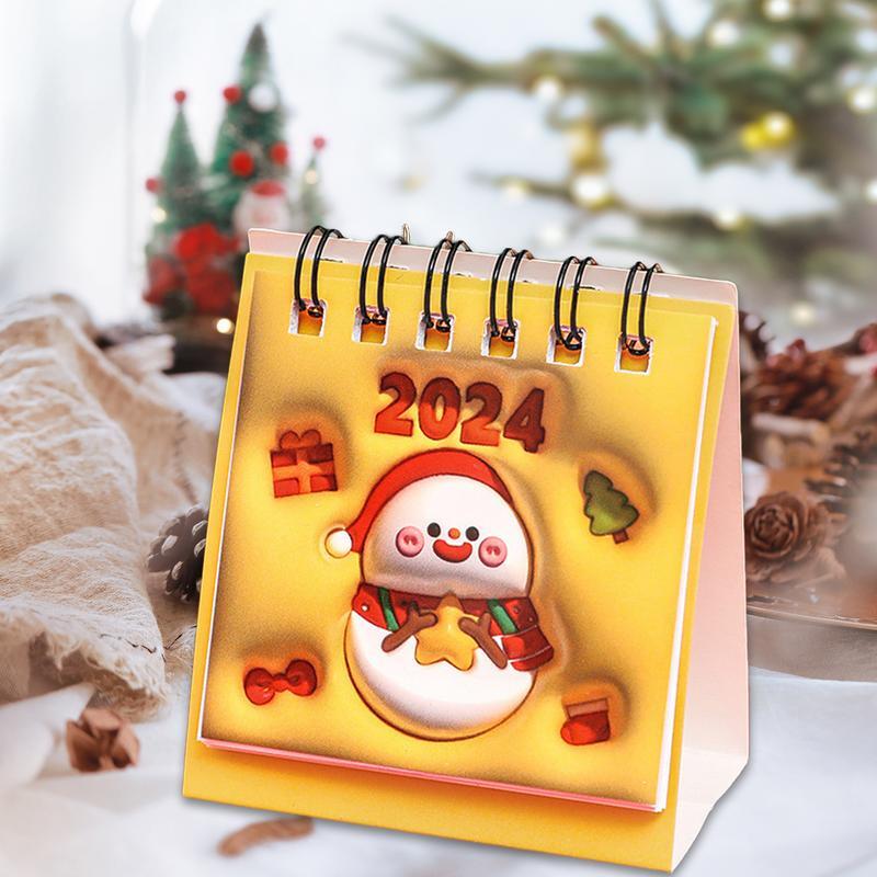 Mini Calendario de escritorio de Navidad con visión 3d de dibujos animados, Papá Noel, hombre de jengibre, calendario de mesa diario y semanal, 2024