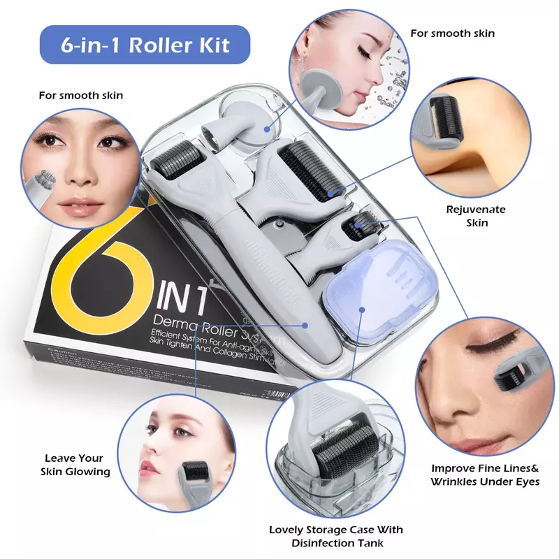 DRS-Microneedle Derma Roller Kit, Cuidados Com A Pele, Micro Agulha, Titânio Derma Roller, Tratamento De Perda De Cabelo, 0.25mm, 4 em 1, 5 em 1, 6 em 1