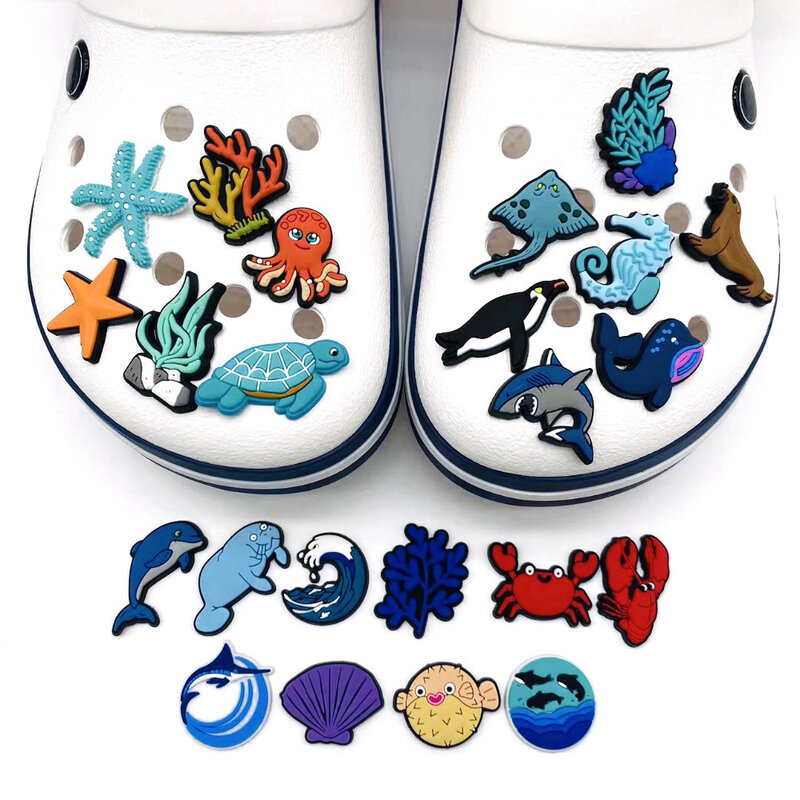 Sea Fish Whale Shell Seaweed Shoe Charms for Clogs Sandals Decoration Shoe Accessories Charms for Friends Gifts