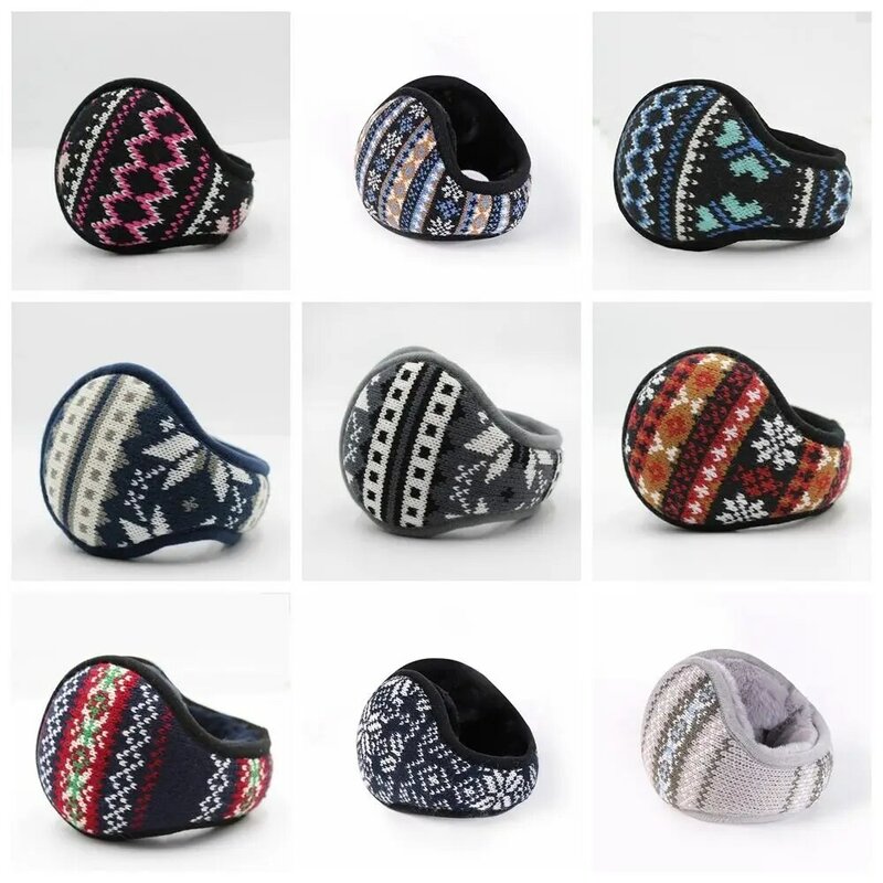 Winter Warm Ear Warmers Knitted Jacquard Ethnic Style Plush Earmuffs for Women Men Foldable Soft Thicken Earlap