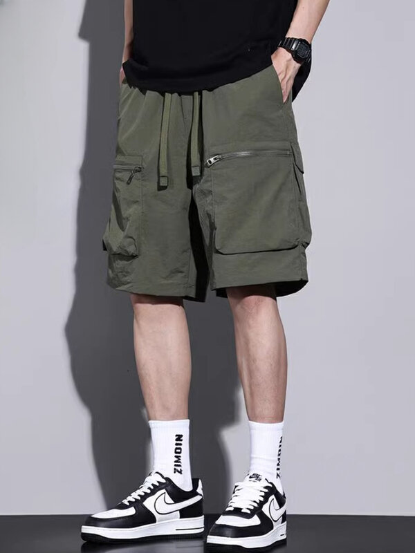 Shorts Men Korean Style Summer Zipper Pockets Youthful Breathable All-match Drawstring Fashion Cozy Simple Schoolboys Handsome