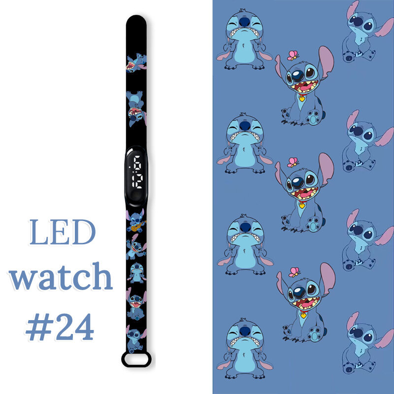 แฟชั่น Disney Stitch เด็กนาฬิกาสายรัดข้อมือกีฬาสร้อยข้อมือกันน้ำเด็ก Jam Tangan LED Touch ดิจิตอลนาฬิกา
