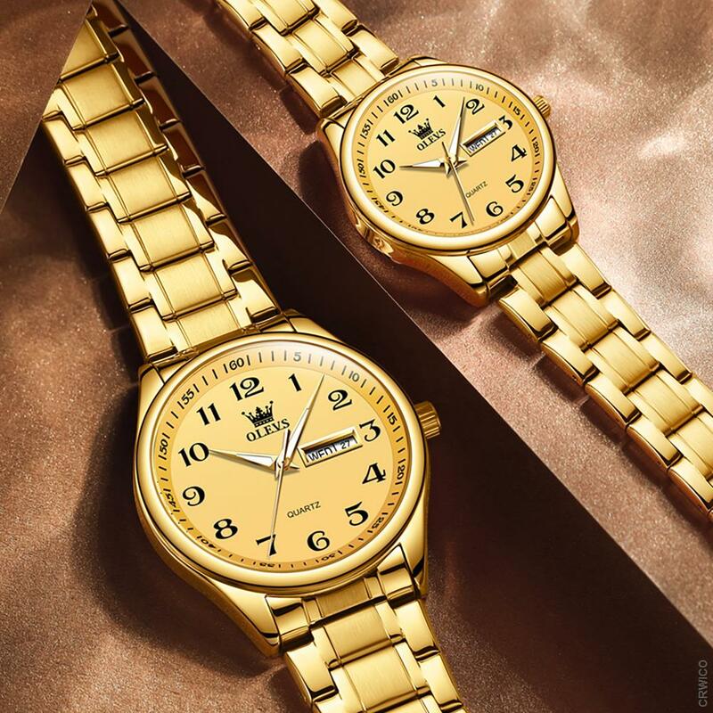 Olevs-relógio de pulso masculino e feminino, modelo de aço inoxidável, par de relógios, relógio digital