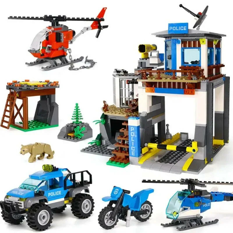 663pcs Toy Building Blocks City Mountain Police Headquarters Bricks Compatible 60174 Toys for Children Christmas Gifts