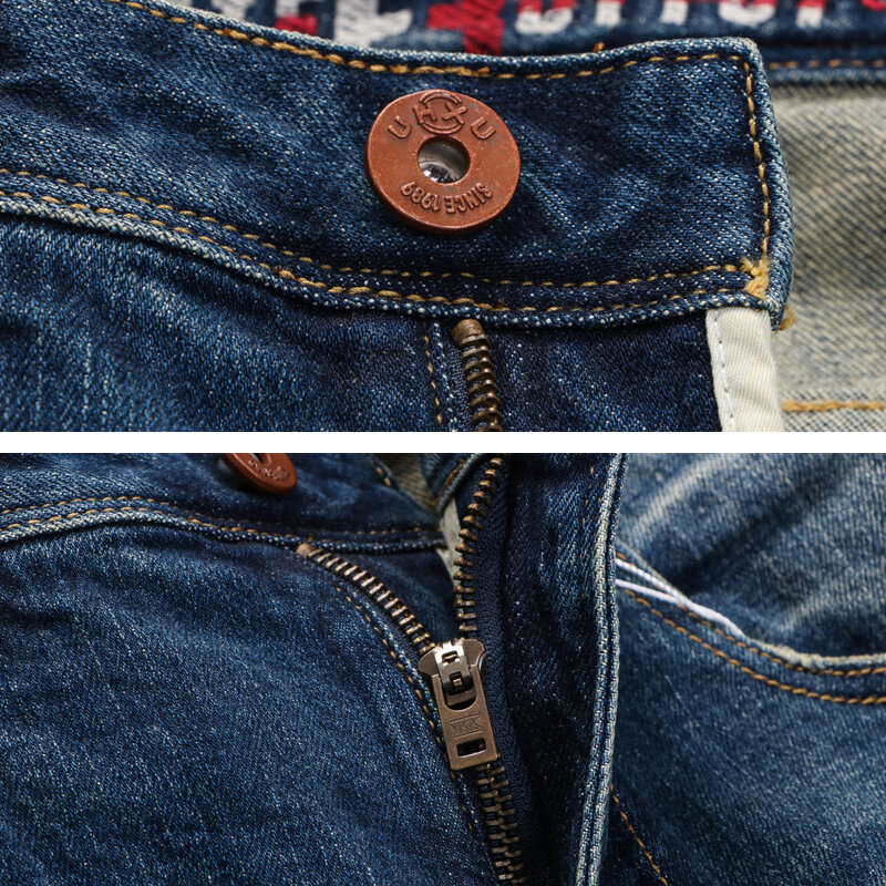 Jeans Pria Mode Eropa Jeans Sobek Ramping Elastis Biru Retro Kualitas Tinggi Celana Denim Vintage Desainer Bordir Pria Hombre