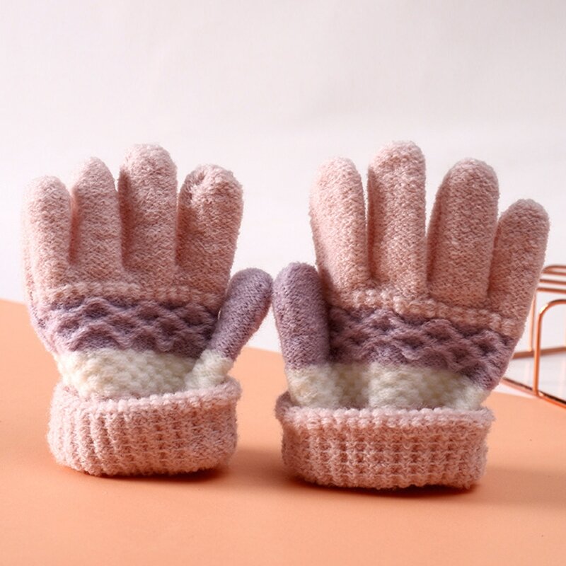 1 par guantes invierno para niños, guantes tejidos a rayas para niños, guantes cálidos a prueba frío con dedos mitones