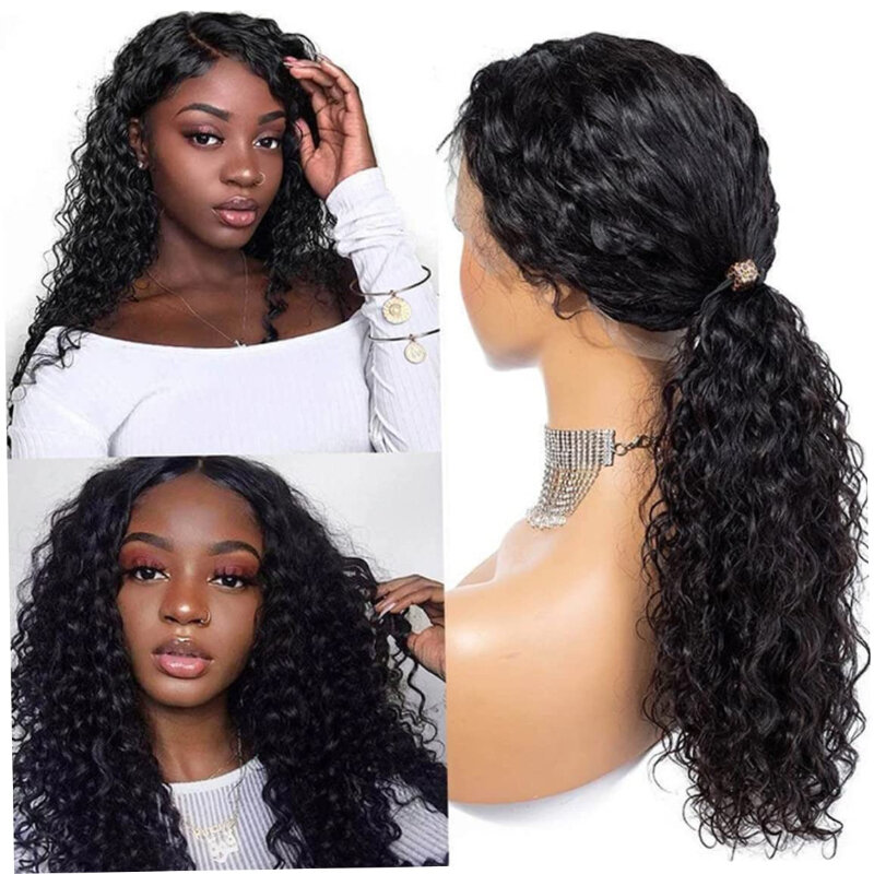 Peluca Afro larga ondulación de agua sin pegamento con encaje frontal para mujer, accesorios para el cabello, uso diario y fácil de usar, Moda y Moda