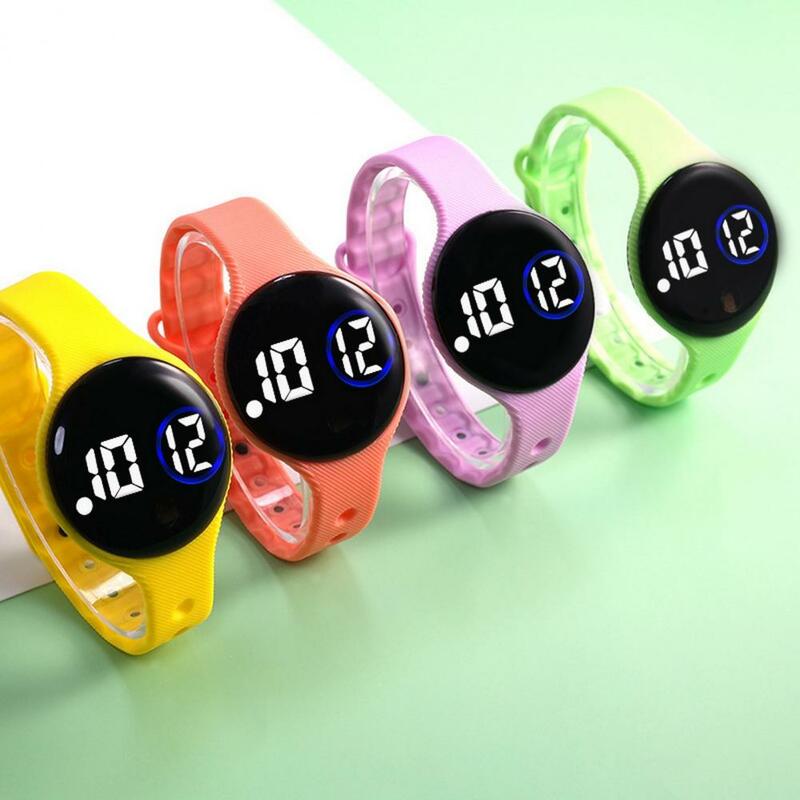 어린이용 LED 디지털 시계, 라운드 다이얼, 방수 시계, 실리콘 스트랩, 어린이 학생 손목시계 팔찌